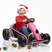 Garvee Ride G Series 24V Go Kart for Kids 8-12, 300W*2 Motors, 9Ah Battery, 8MPH Speed, Music, Horn, 175lbs Max Load - Pink