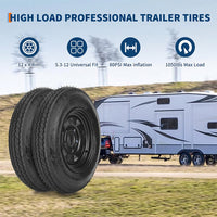 Garvee 2-Pack Trailer Tire On Rim 5.30-12 5 Lug 4.5" PCD Load Range C Black - Durable Heavy-Duty Trailer Tires & Wheels