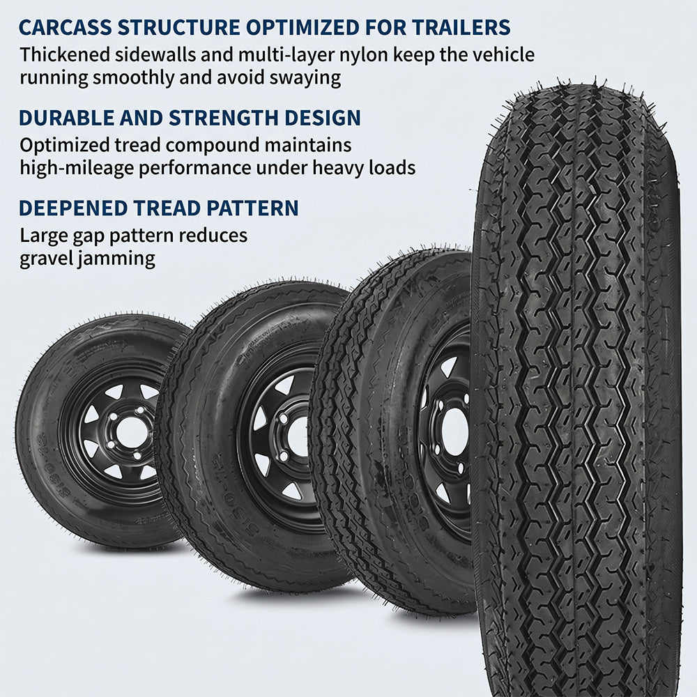 Garvee 2-Pack Trailer Tire On Rim 5.30-12 5 Lug 4.5" PCD Load Range C Black - Durable Heavy-Duty Trailer Tires & Wheels