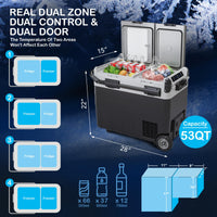 53QT Portable Fridge with Dual Control & WIFI, Fast 12V Cooling
