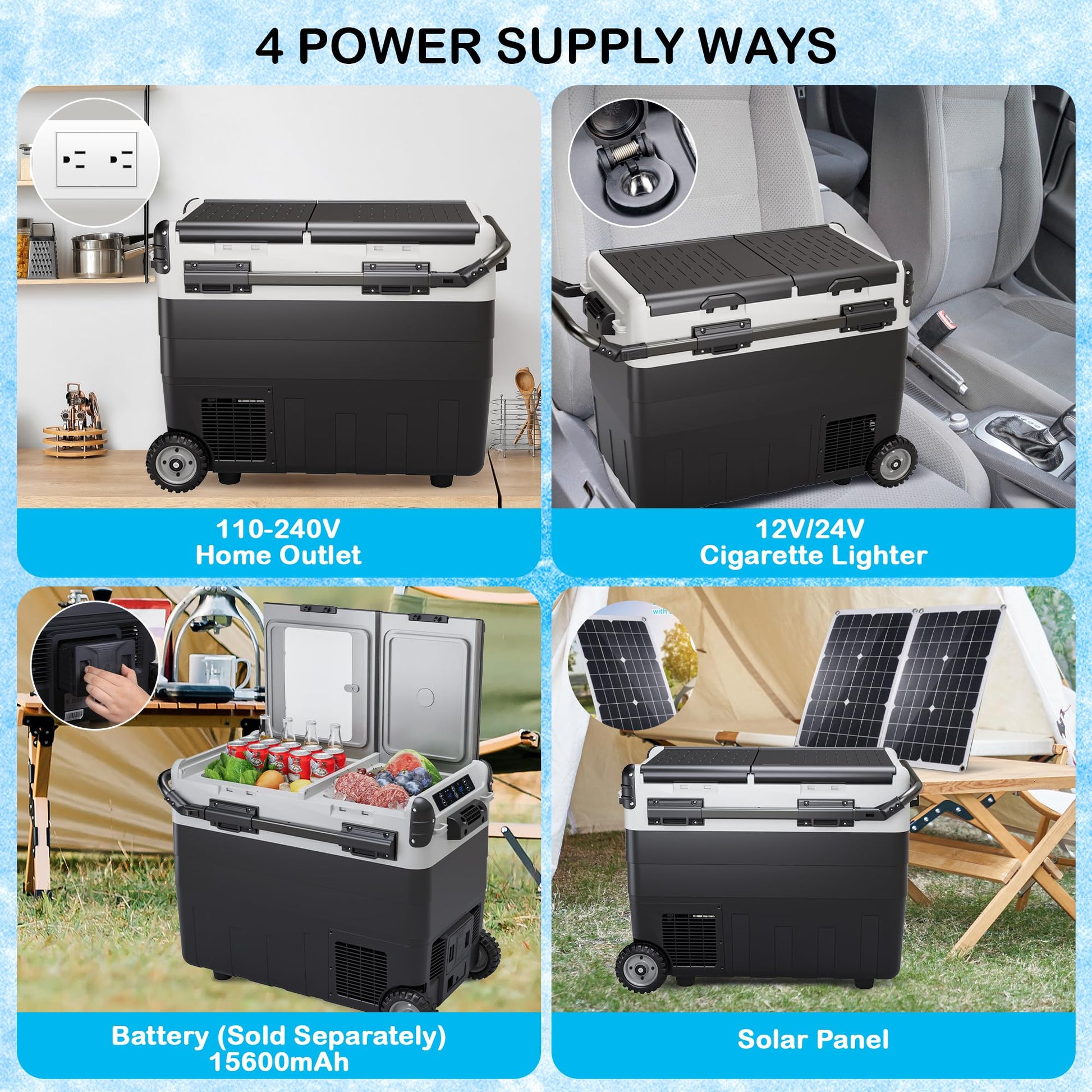 53QT Portable Fridge with Dual Control & WIFI, Fast 12V Cooling