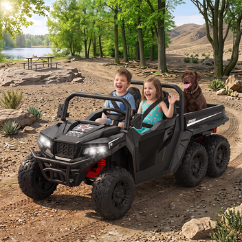 Garvee Ride - P Series: 24V 4WD Electric Ride On Dump Truck with Remote Control, 2-Seater, Music Player, LED Lights, Key Start Safety System, Durable Plastic, Off-Road Kids Toy for Ages 3+ - Black