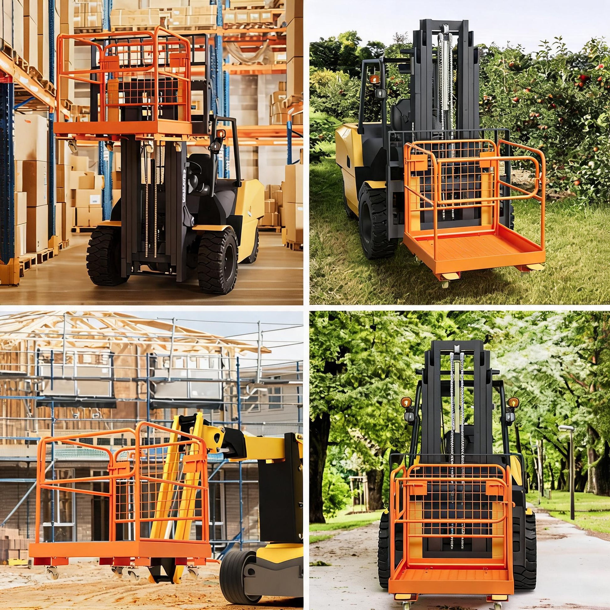 Garvee 36" x 36" Heavy Duty Forklift Safety Cage (1800 LBS Capacity) - Foldable Forklift Man Basket Work Platform for 1-3 People with Protective Guardrail Chain & Drain Holes, High-Visibility Orange