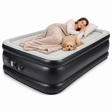Garvee 20" Raised Air Mattress with Built-in Electric Pump, Fast 3-Min Inflation, Flocked Top & Honeycomb Support, Portable Inflatable Guest Bed for Home/Camping, 800 lb, Twin, PVC Navy Blue + Gray
