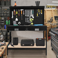 Garvee 48x22 Inch Workbench, Heavy Duty Steel Tool Workbench with 2 Drawers and 2 Storage Shelves, Multifunctional Work Table with Pegboard and Wheels for Garage, Workshop, Basement