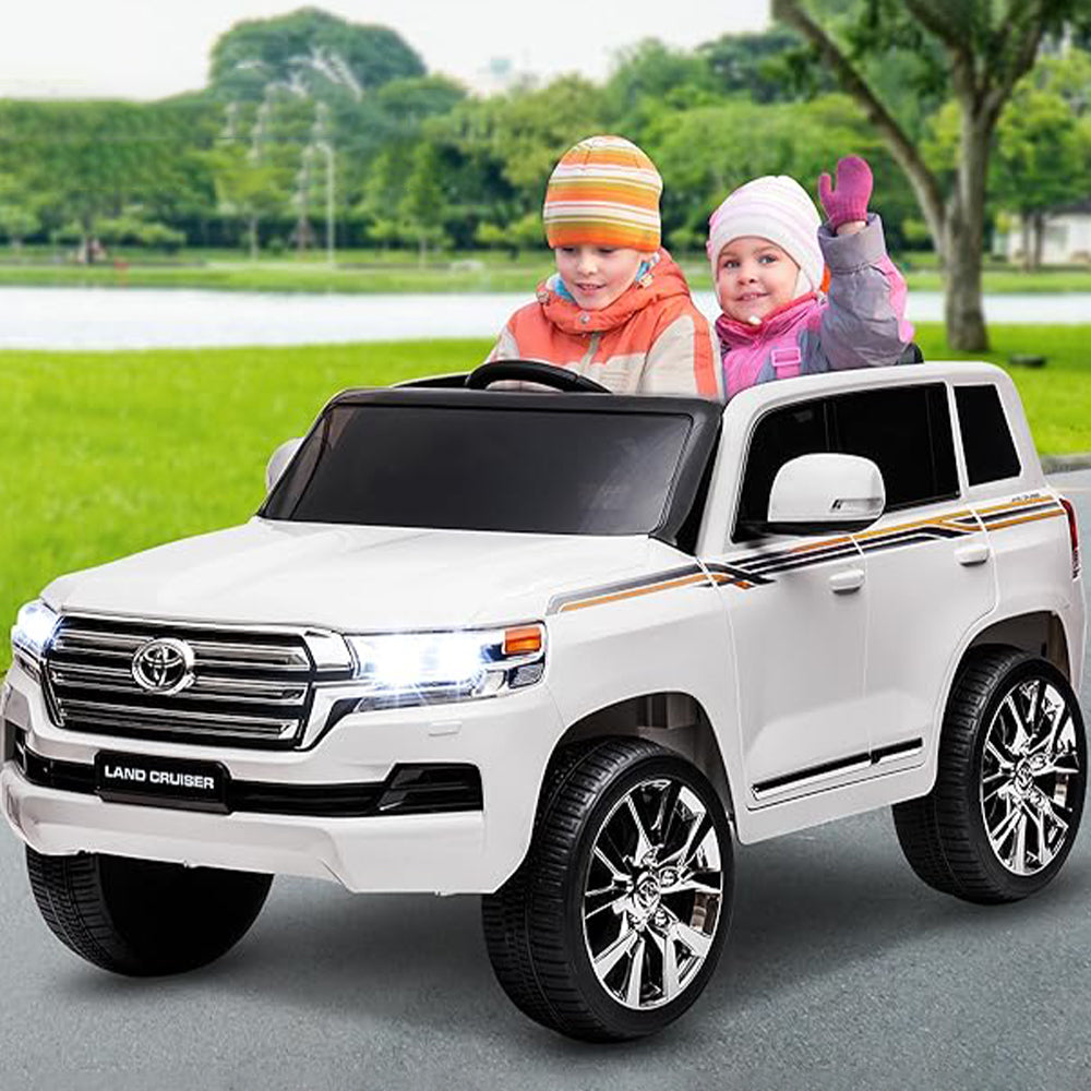 Garvee Ride - P Series: 12V Toyota Land Cruiser Kids' Car: Remote, LED, 3 Speeds, Dual 45W Motors, USB Music, Seat Belt, CPC & ASTM Approved - White