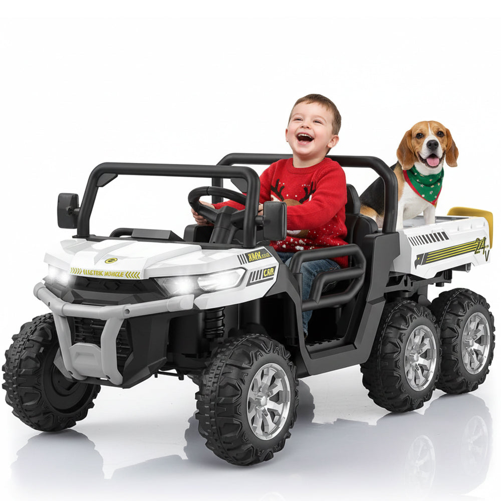 Garvee Ride - P Series: 2-Seater Ride on Car,6X6 24V Kids Ride On Dump Truck with Remote Control Electric Utility Vehicles UTV Battery Powered 6 Wheeler, for 3 years and up - White