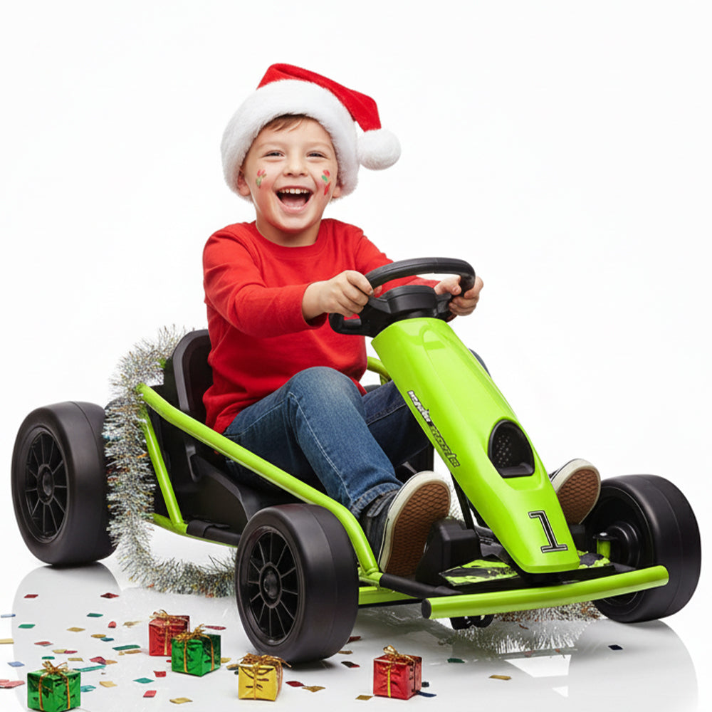 Garvee Ride G Series 24V Go Kart for Kids 8-12, 300W*2 Motors, 9Ah Battery, 8MPH Speed, Music, Horn, 175lbs Max Load - Green