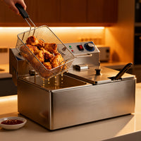 Garvee Commercial 10L+10L - 1500 Watts Dual Tank Electric Deep Fryer Stainless Steel Countertop Oil Fryer with Basket for Restaurant/Home Use (110V)