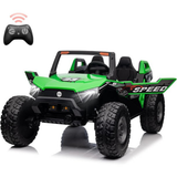 Garvee Ride - P Series: 24V 2-Seater Ride-On UTV: Remote Control, 4WD Motors, 21" Seats + Foldable Seat, 15.4" EVA Wheels, Music, LED Lights, 140lb Max Load - Green - Green