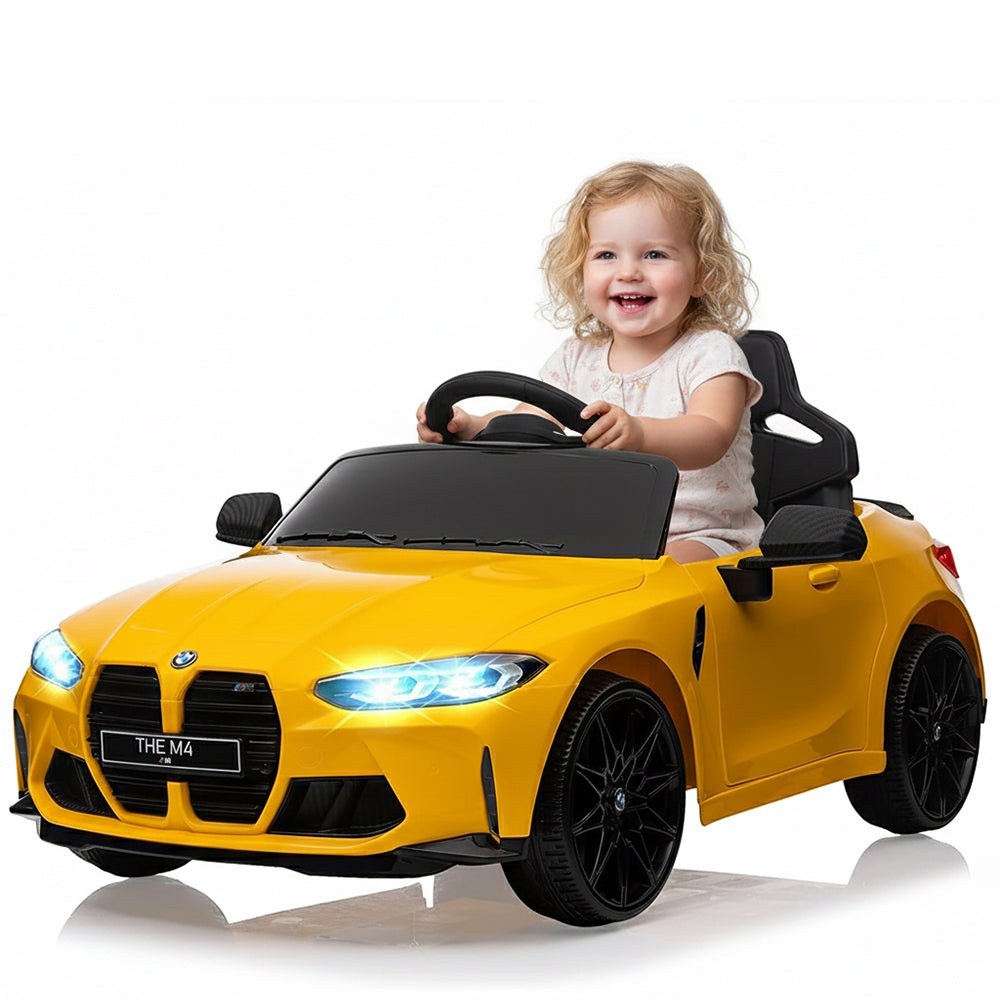 Garvee Ride - P Series: 12V Electric Ride On Car for 37-83 Months, w/RC,Licensed by BMW M4,Power Wheels for Boys Girls, with Suspension System,3 Speeds, Bluetooth, MP3, Double Door, LED Light - Yellow