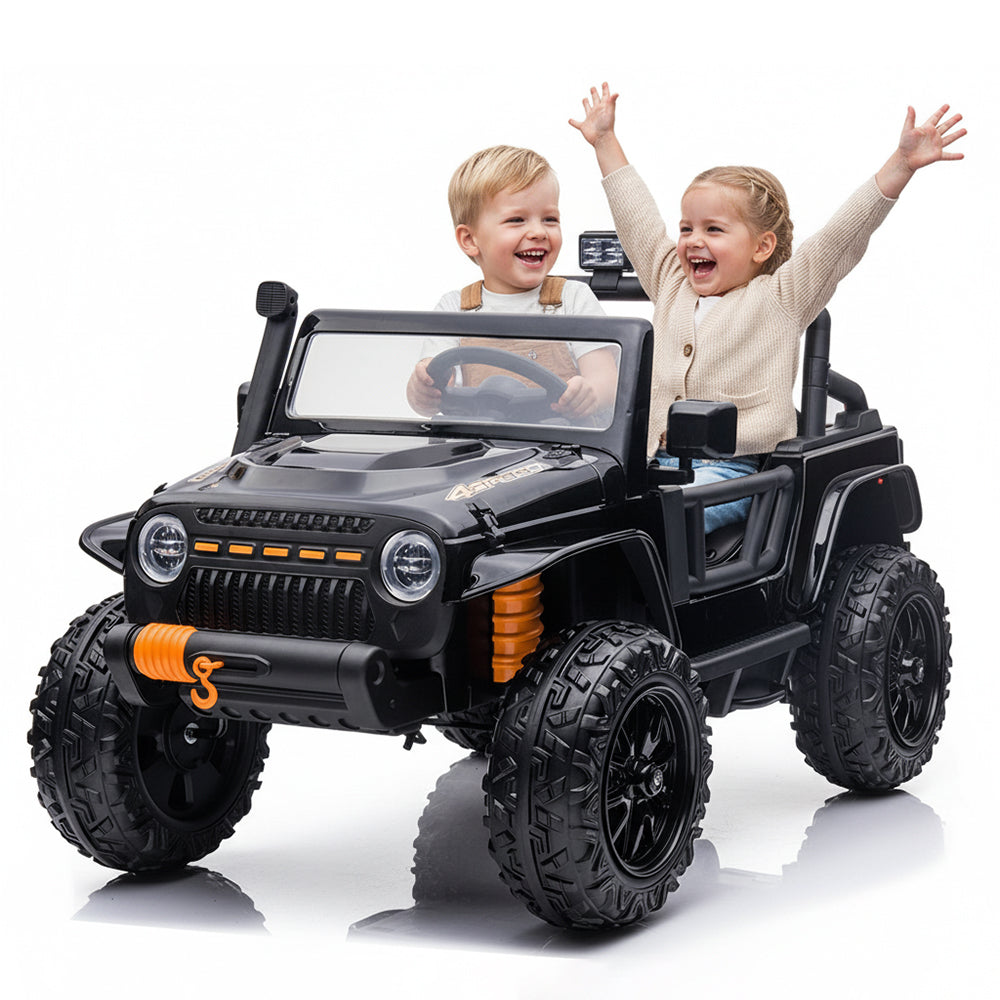 Garvee Ride - P Series: 24V 2 Seater Ride On Truck Car For Kid age 3 - 8 years, w/Remote Control, 4-Wheeler Suspension, 4x55W Powerful Engine, 4WD Battery Powered, LED Lights, Soft Braking - Black