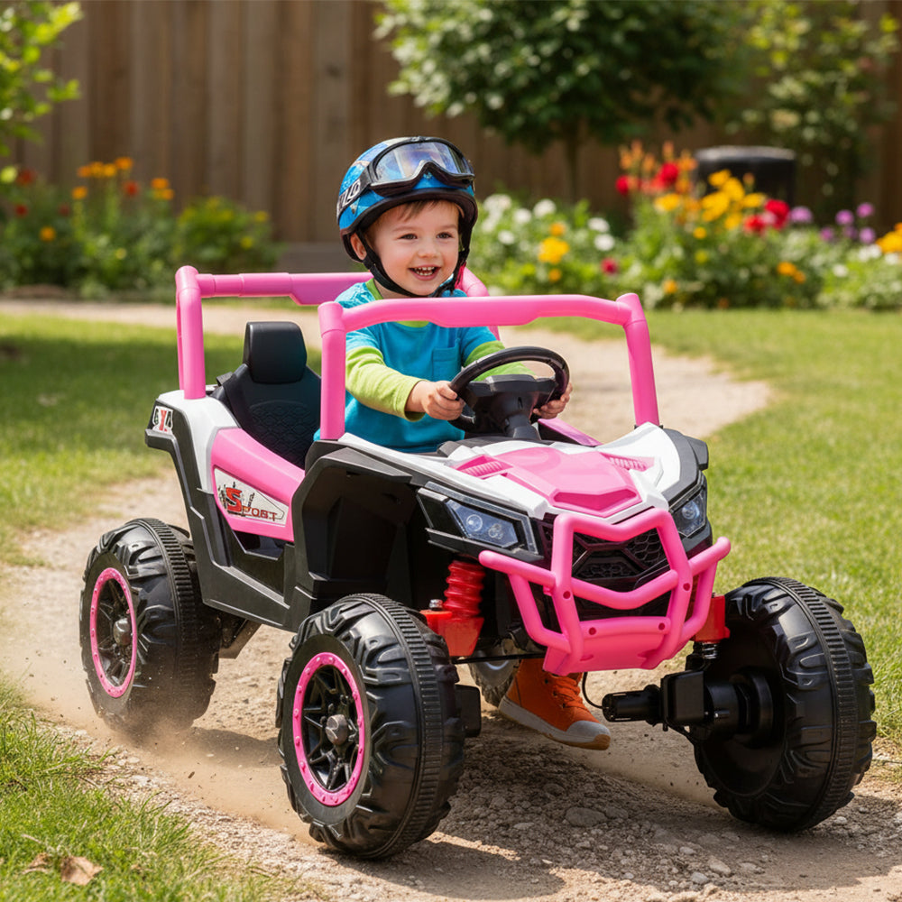 Garvee Ride - P Series: 2 Seater Ride on Car,12V Battery Powered Off-Road UTV Toy,Electric Car with Remote Control,Metal Frame,EVA Wheels,LED,Spring Suspension for 3-8 Boys&Girls - Pink