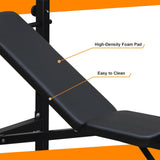 Garvee Adjustable Weight Bench with Squat Rack and Leg Exercises Preacher Curl Rack, Foldable, Soft Leather Cushion, Olympic Workout Bench for Strength Training, Black