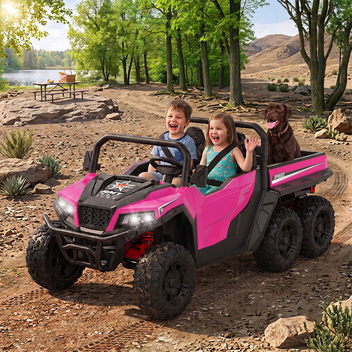 Garvee Ride - P Series: 24V 4WD Electric Ride On Dump Truck with Remote Control, 2-Seater, Music Player, LED Lights, Key Start Safety System, Durable Plastic, Off-Road Kids Toy for Ages 3+ - Pink