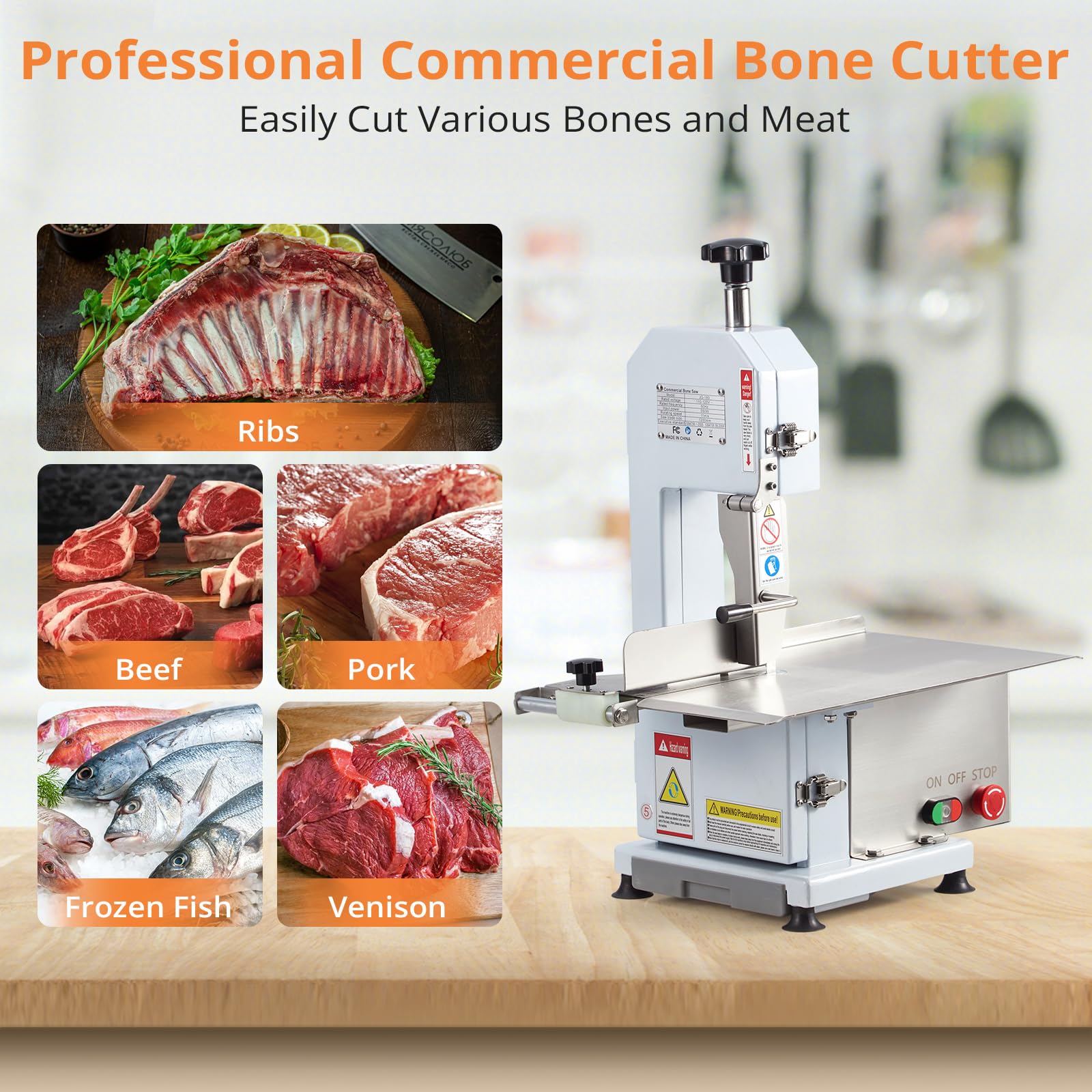 550W Butchering Meat Saw, Adjustable 0.39～5.7" Cut Thickness