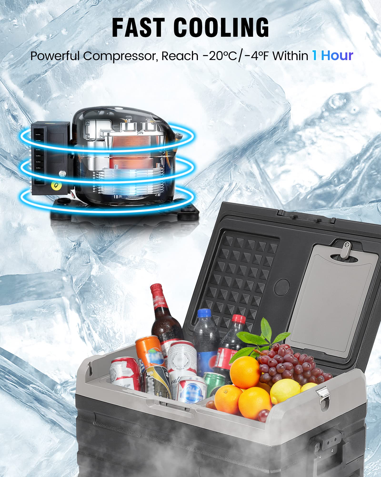 12V 59Qt Portable Refrigerator/Freezer for RV & Car, 55L