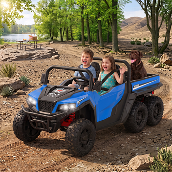 Garvee Ride - P Series: 24V 4WD Electric Ride On Dump Truck with Remote Control, 2-Seater, Music Player, LED Lights, Key Start Safety System, Durable Plastic, Off-Road Kids Toy for Ages 3+ - Blue