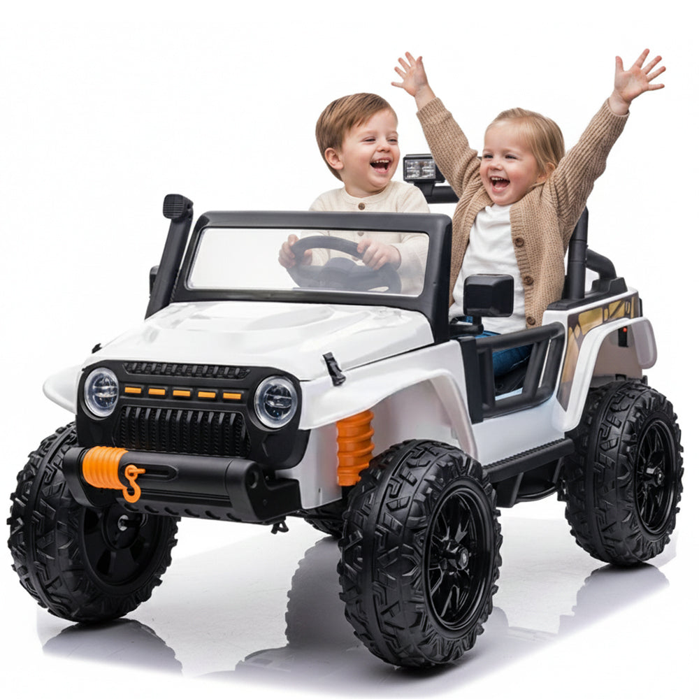 Garvee Ride - P Series: 24V 2 Seater Ride On Truck Car For Kid age 3 - 8 years, w/Remote Control, 4-Wheeler Suspension, 4x55W Powerful Engine, 4WD Battery Powered, LED Lights, Soft Braking - White