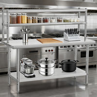 GARVEE 36"L x 24"W x 55"H Stainless Steel Table with Overshelves - Commercial Work Table with 36" x 12" Shelf, Kitchen Prep Table & Shelving Combo