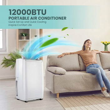Garvee 3-in-1 Portable Air Conditioner - 12,000 BTU Capacity, Remote Control, Fast Cooling for Up to 550 Sq. Ft., Low Noise Operation, Sleep Mode & 24-Hour Timer - White