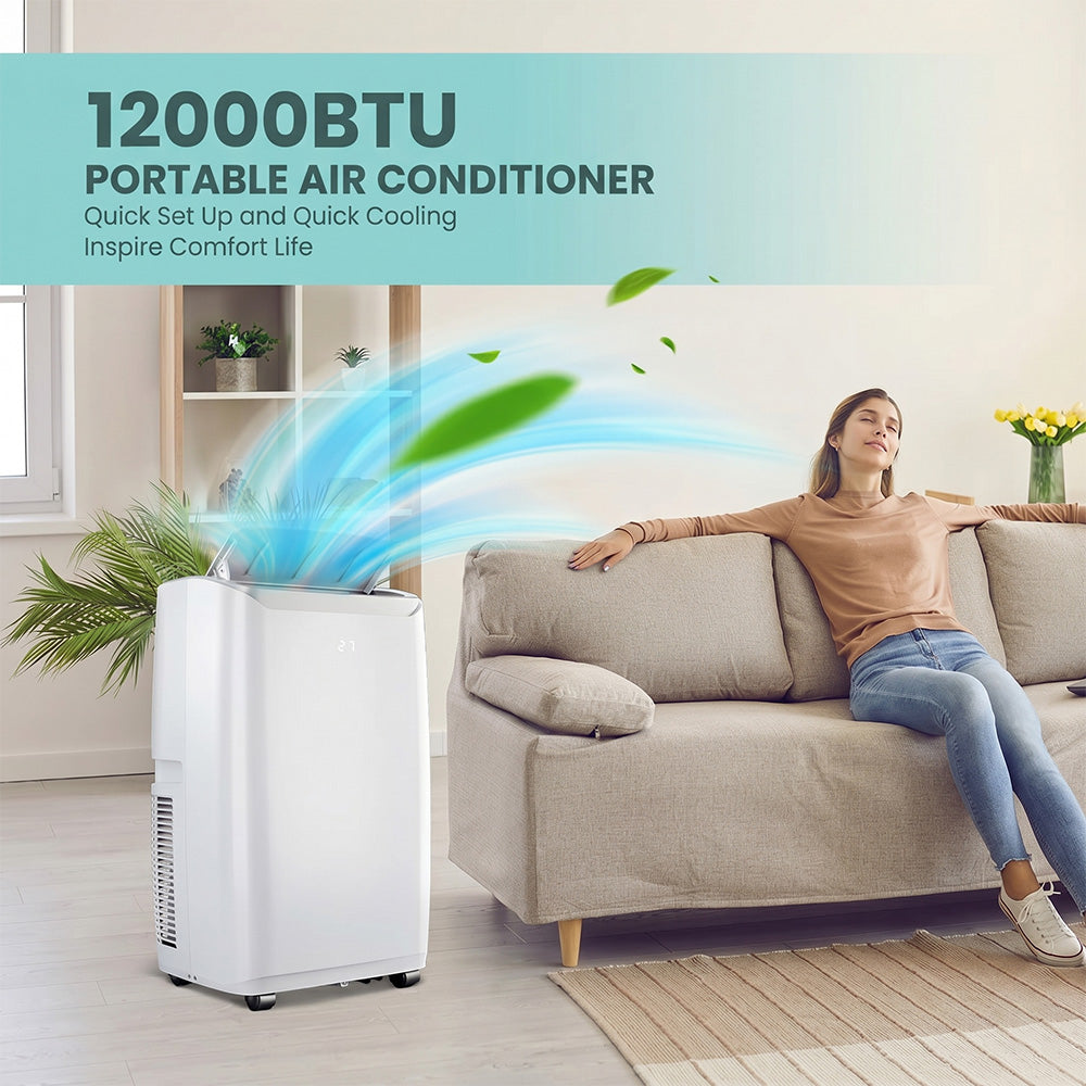 Garvee 3-in-1 Portable Air Conditioner - 12,000 BTU Capacity, Remote Control, Fast Cooling for Up to 550 Sq. Ft., Low Noise Operation, Sleep Mode & 24-Hour Timer - White