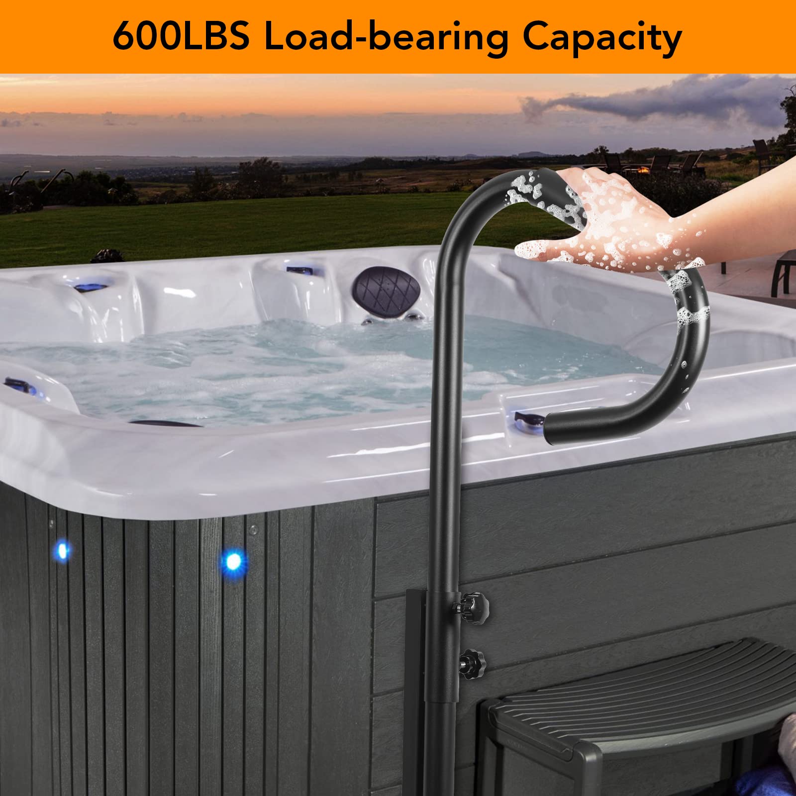 GARVEE 600LBS Capacity Hot Tub Handrail 56 Inch Safety Handrail for Indoor Outdoor Bath Black