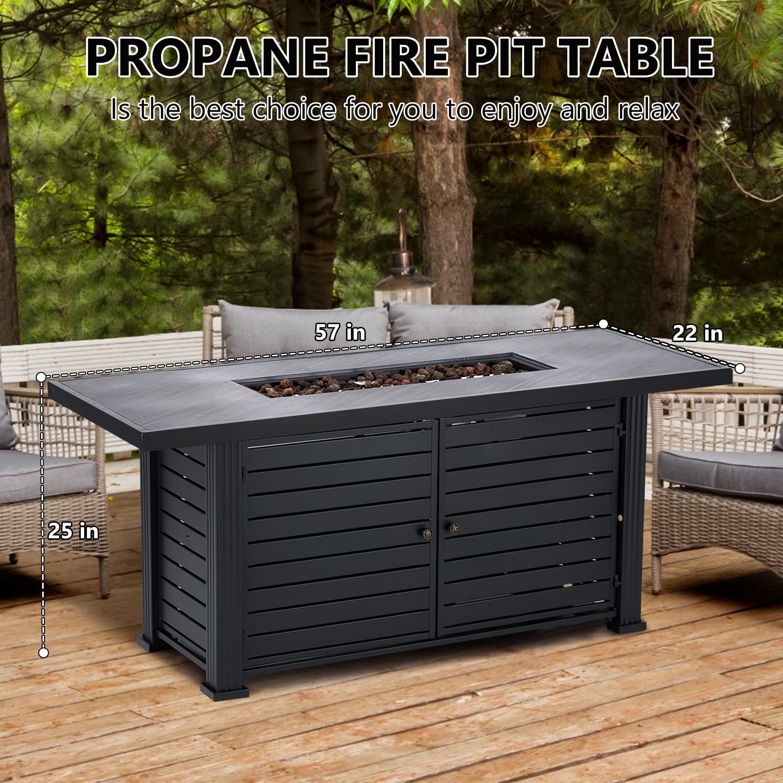 57 Inch Propane Fire Pit Table 50000BTU Rectangle Fire Table