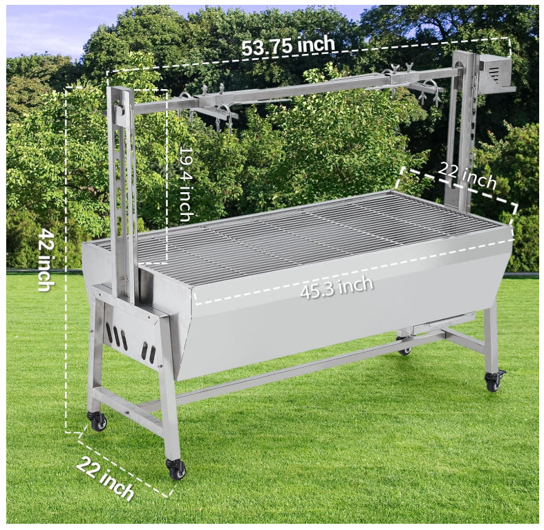 Garvee Stainless Steel Rotisserie Grill, 54in 132LB Capacity Electric BBQ Pig Lamb Rotisserie Roaster with 50W Motor, Charcoal Spit Roaster Grill for Outdoor Kitchen, Camping