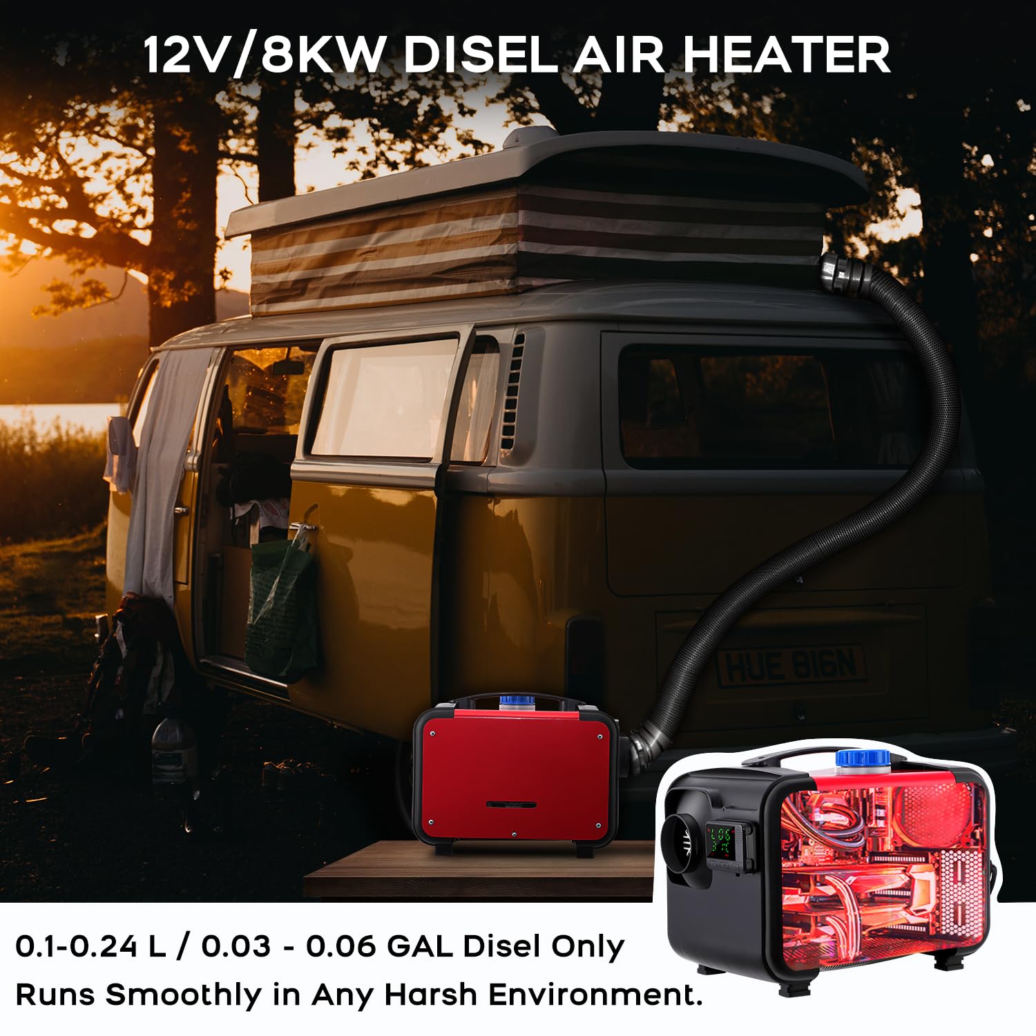 5KW 12V 5L Mini Diesel Heater, LCD for Parking & Camping