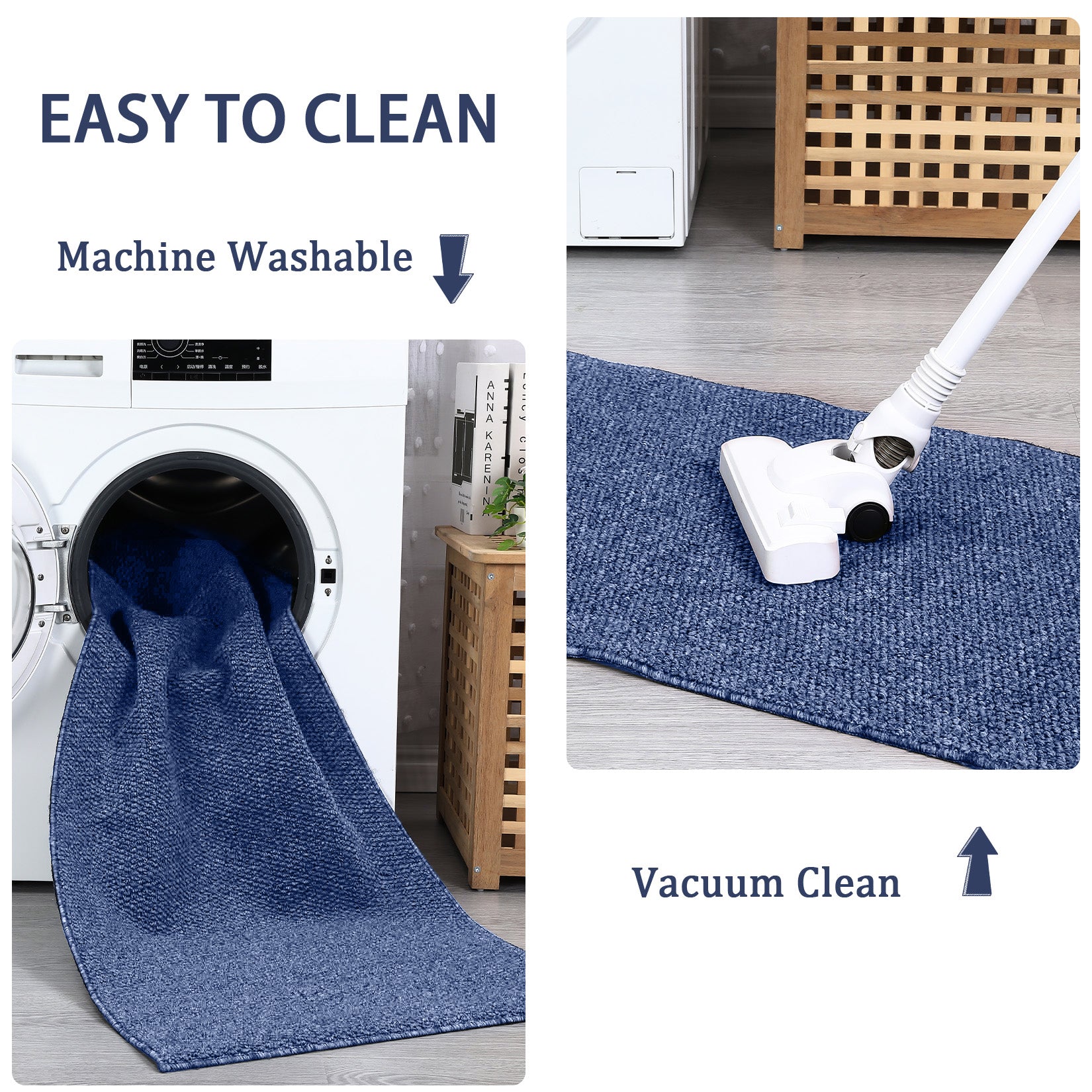 Garvee 9x12 Area Rug Modern Solid Textured Extra Large Area Rug Machine Washable Rug for Living Room, Non-Slip Stain Resistant Accent Rug Farmhouse Weaving Floor Cover Carpet for Bedroom, Navy