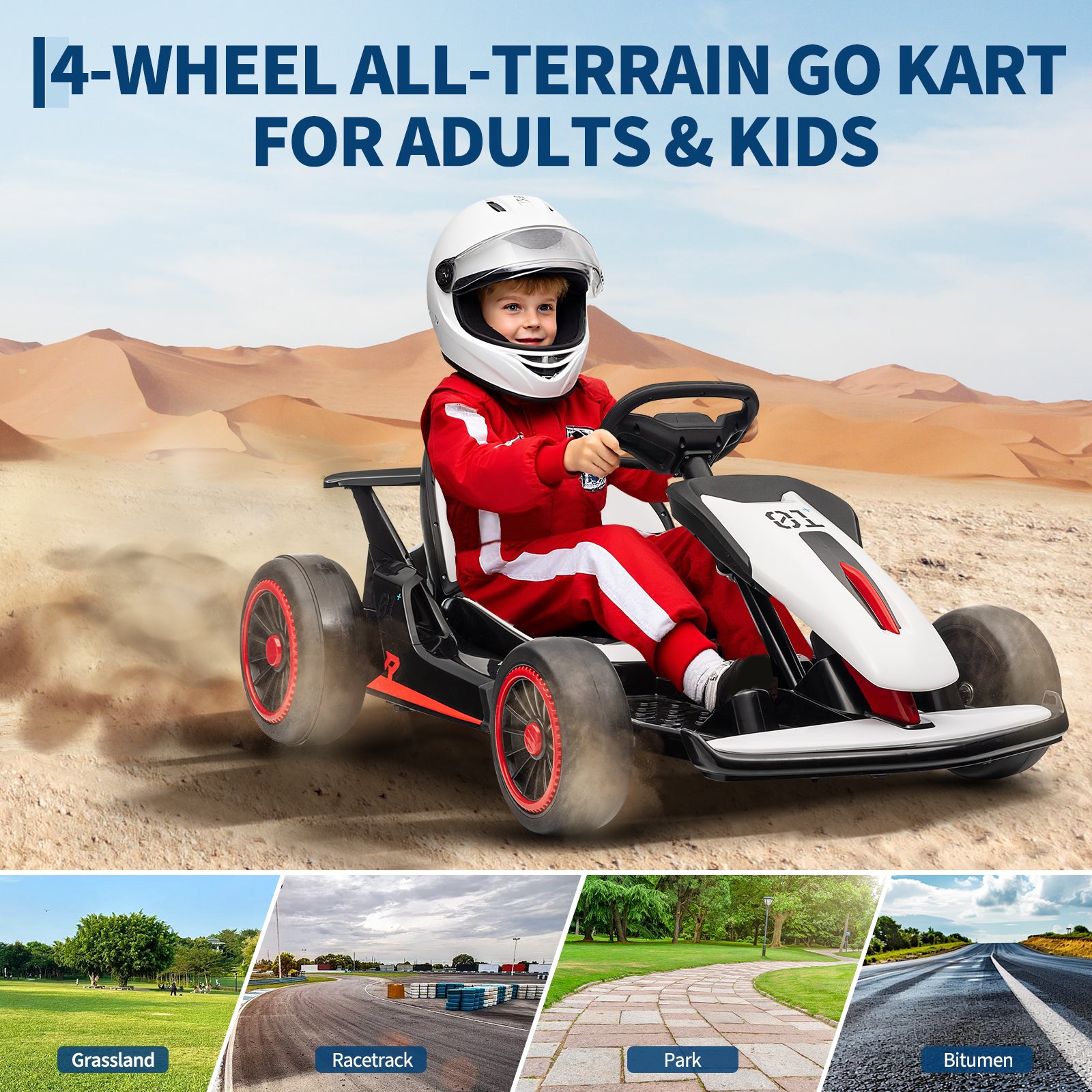 Garvee Ride - G Series: 6+,24V Drift Kart with 2X150W Strong Motor, 7AH Big Battery, Electric Pedals, Electric Go Kart Outdoor Race Toy - White