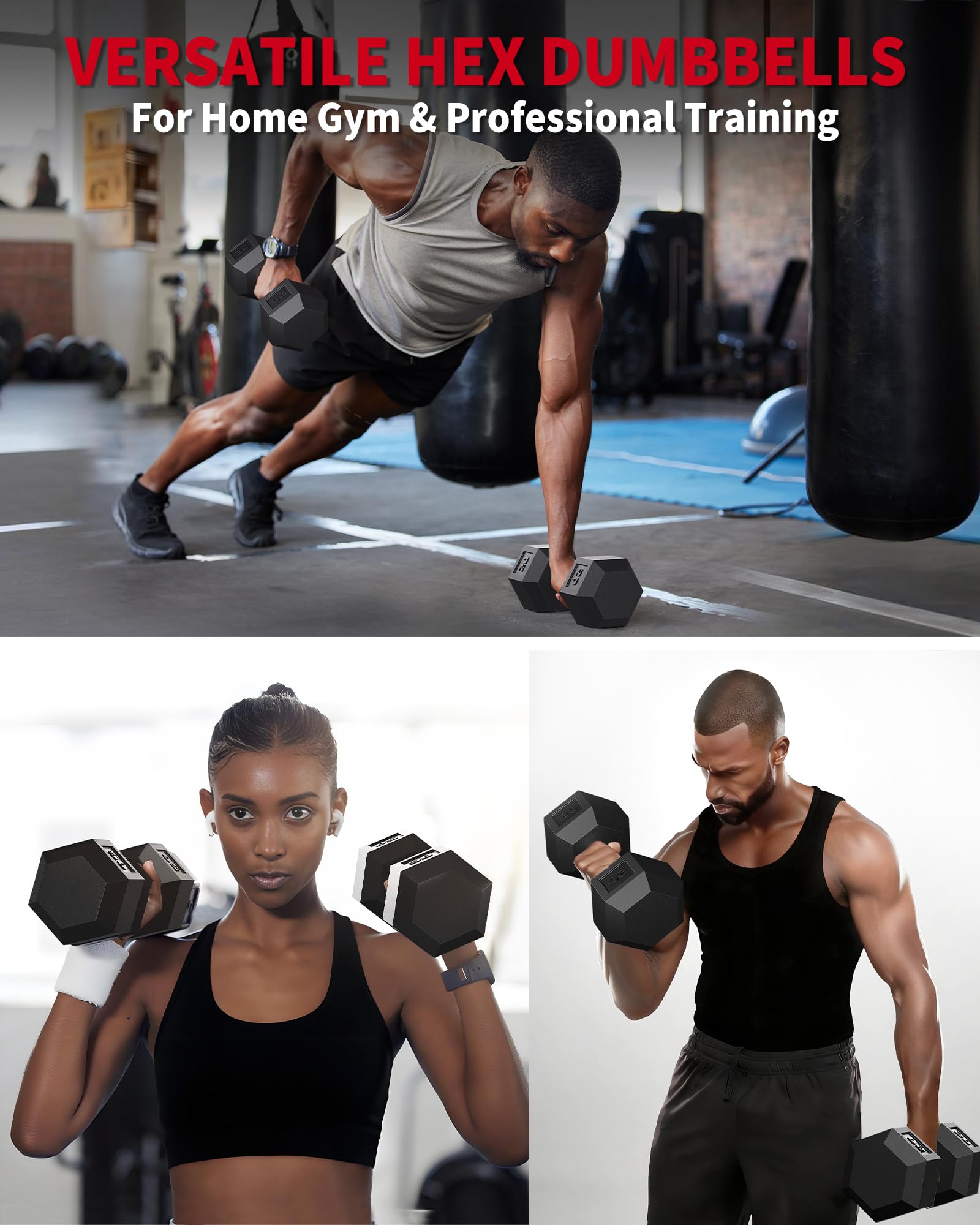 Garvee 40 LB Hex Dumbbell Set of 2 with Cast Iron Core, Rubber Encased Coating and Textured Carbon Steel Handle for Home Gym Strength Training