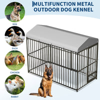 Garvee Large Outdoor Dog Kennel, Heavy Duty Dog Cage with Roof, Dog Kennel Galvanized Iron Dog House with Safety Locks, UV & Water Resistant Proof Cover, for Garden Backyard(8x4x6ft)