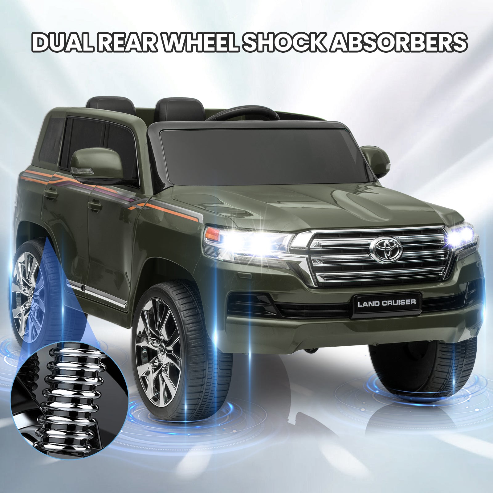 Garvee Ride - P Series: 12V Toyota Land Cruiser Kids' Car: Remote, LED, 3 Speeds, Dual 45W Motors, USB Music, Seat Belt, CPC & ASTM Approved - Green