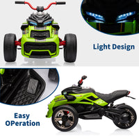 Garvee 12V Kids Ride on Toy for Kids, 2x55W Powerful Engine 7AH Battery, 3 - 7 km/H, 3 Wheelers Electric Vehicle, LED Lights, 2 Speeds, EVA Tire, Music, USB - Green