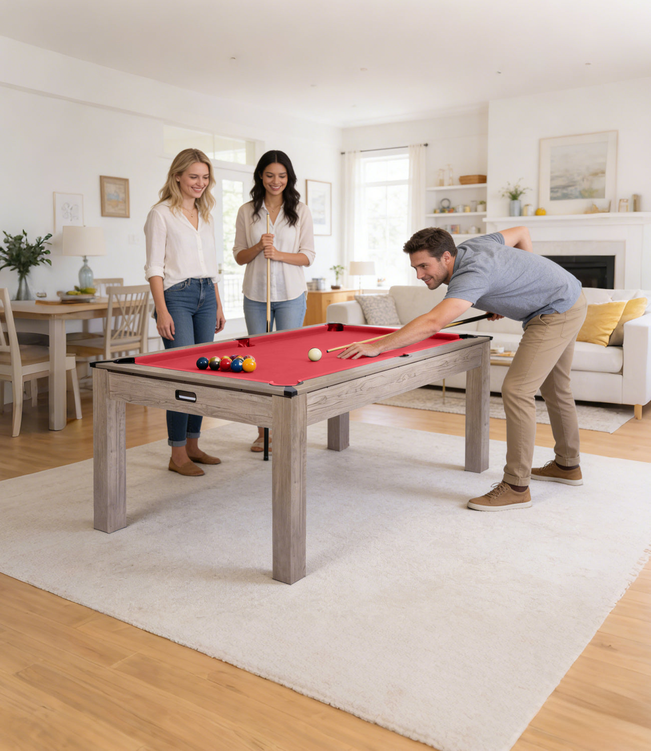 Garvee Classic 7 FT Sports Fan Pool Table – 84" Billiard Game Table with Rustic Grey Wood, Red Felt, For Home, Office, Game Room