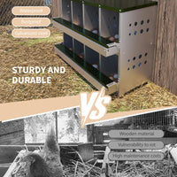 Garvee 8-Compartment Metal Nesting Box – Heavy-Duty Roll Away Egg Design w/Perch & Cover for Poultry Wall/Floor Mount, Green