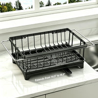 Garvee Over-the-Sink Dish Drying Rack, Expandable Kitchen Dish Drainer with Adjustable Arms, Heavy-Duty Carbon Steel Sink Basket for Dishes, Vegetables & Fruit, Black