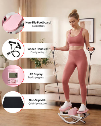 Garvee Lateral Rocking Fitness Stepper – 350 lbs Capacity Side-to-Side Step Machine, 19.7" x 11.2" x 9.4" Compact Under-Desk Twist Stepper for Home Gym Cardio (Pink)