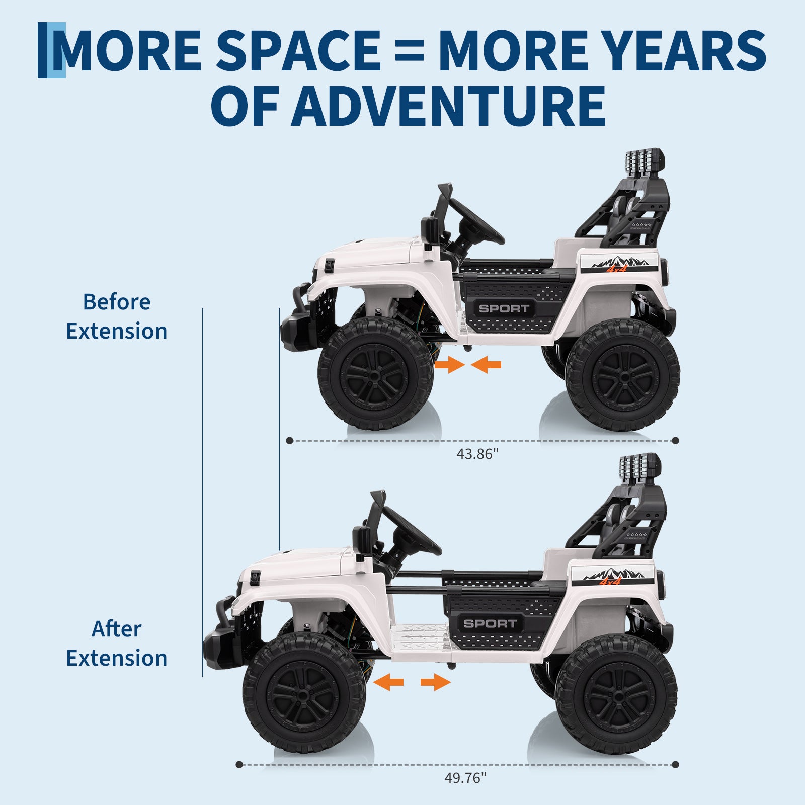 Garvee Ride - P Series: 24V Ride On Car, 4WD 2 Seater Kids' Electric Vehicle Truck with Remote Control, Adjustable Footwell Ride On Truck, 3 Speeds, Led Lights, Bluetooth, White