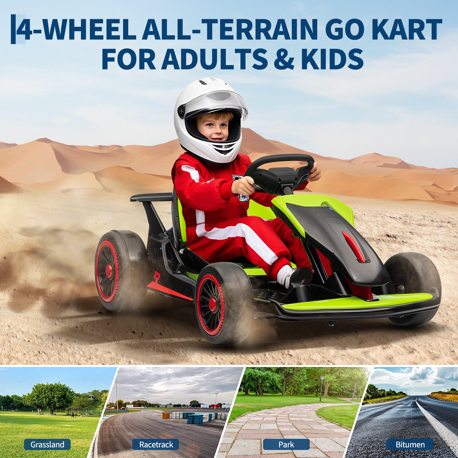 Garvee Ride - G Series: 6+,24V Drift Kart with 2X150W Strong Motor, 7AH Big Battery, Electric Pedals, Electric Go Kart Outdoor Race Toy - Green