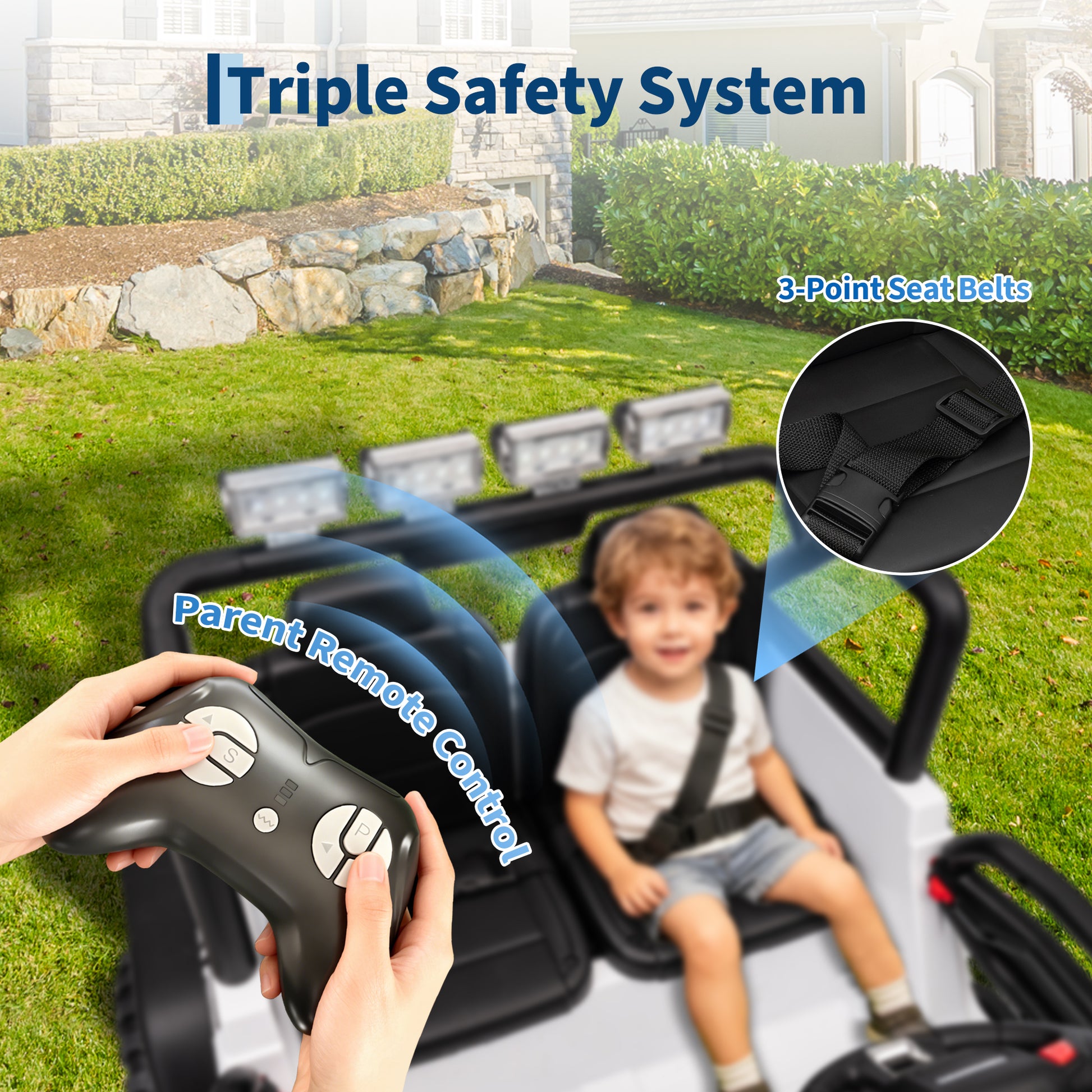 Garvee Ride - P Series: 2 Seater Ride On Car for Kids, 24V Electric Truck with Parent Remote Control, Spring Suspension, 2 Speeds, LED Headlight & Music Player, Kids Electric Vehicle for Aged 3-8 Years