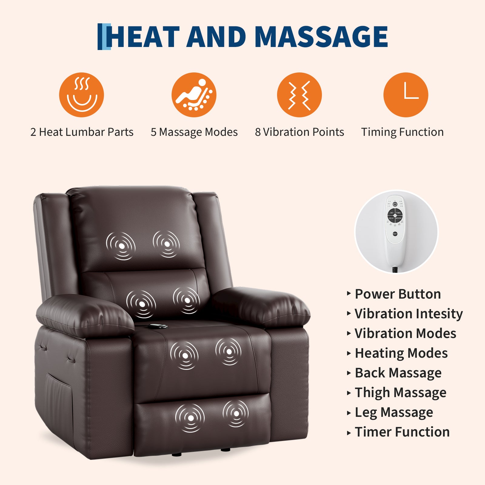 Garvee PU Leather Power Lift Recliner Chair with Massage and Heat, 8-Point Vibration, Adjustable Back and Leg Support, Electric Lift Chair Designed for Mobility Aid Elderly Relaxation, Coffee