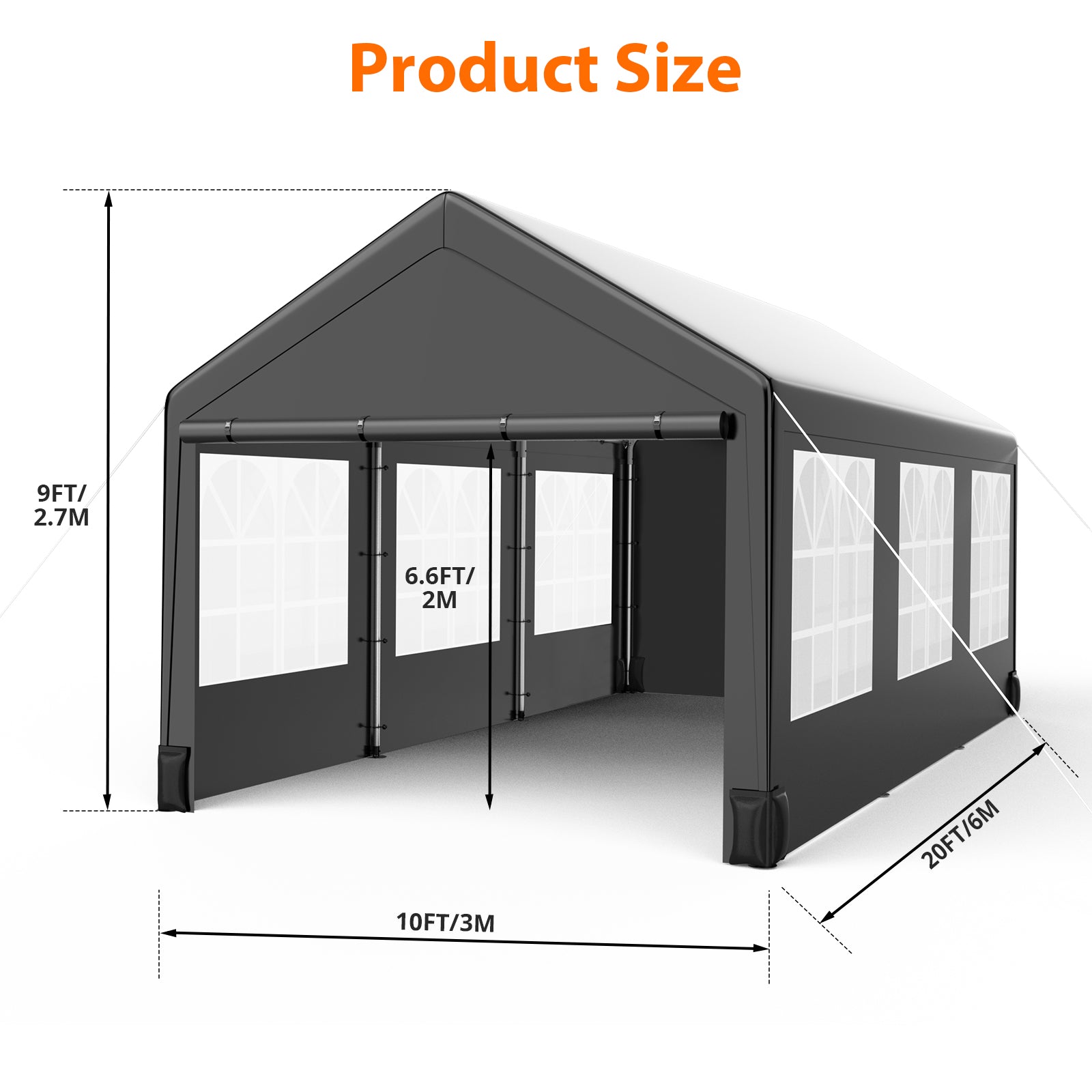 Garvee 10' X 20' Heavy-Duty Portable Garage - Galvanized Steel Frame, All-Season UV/Water Resistant Shelter with Ventilated Roll-Up Windows (Grey)