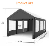 Garvee 10' X 20' Heavy-Duty Portable Garage - Galvanized Steel Frame, All-Season UV/Water Resistant Shelter with Ventilated Roll-Up Windows (Grey)