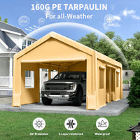 Garvee 13'x20' 160G Heavy-Duty Carport Replacement Cover Waterproof UV Protected for Garage Tent Shelter Outdoor Yellow (Frame Not Included)