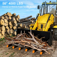 Garvee Heavy-Duty Clamp On Debris Forks for Tractor Bucket 58" 4000 Lbs Capacity Powder-Coated Alloy Steel Double Nut Construction Two Chain Holes for Farm, Warehouse, Construction