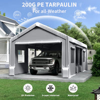 Garvee 10'x20' 200G Heavy-Duty Carport Replacement Cover Waterproof UV Protected for Garage Outdoor Shelter Grey (Frame Not Included)