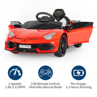 Garvee Ride P Series 12V Electric Ride-On Car for Kids | Licensed Lamborghini Battery-Powered Sports Car with Remote Control, 2 Speeds, Sound System, LED Headlights, Hydraulic Doors - Red